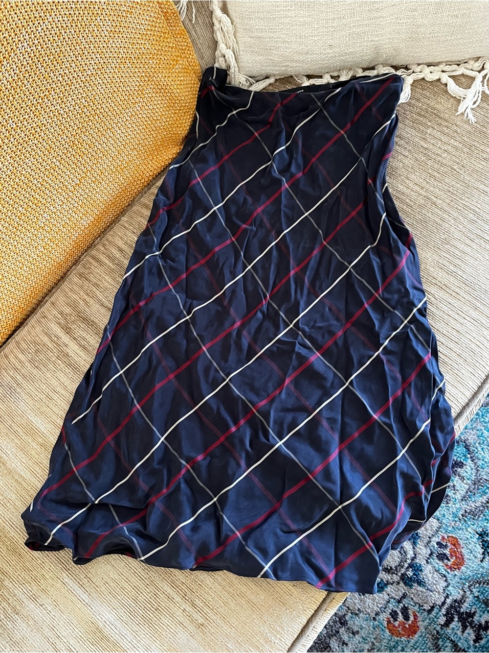 Club Monaco Navy Plaid Midi Skirt